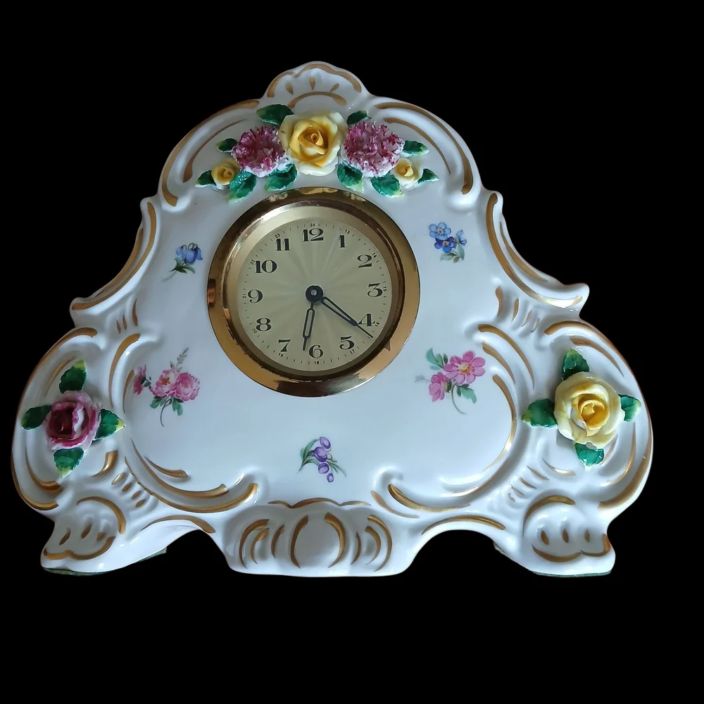 Vintage Floral Ceramic Wall Clock‎ with Gold Accents